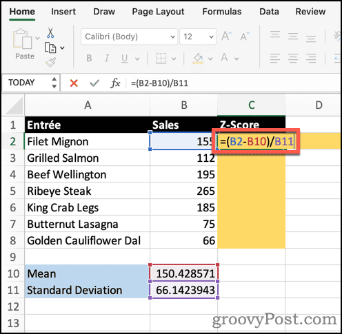 Calcular una puntuación Z en Excel