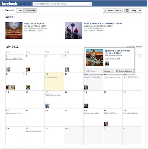 vista de calendario de eventos de facebook