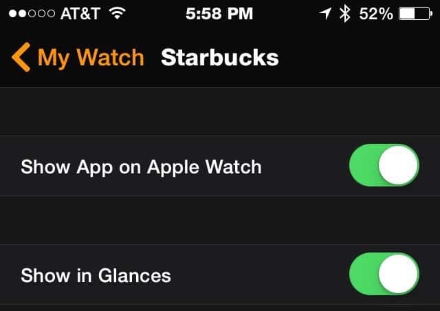 Aplicación Starbucks - Apple Watch