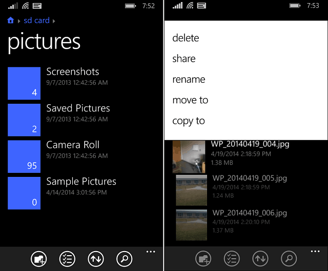 Aplicación de archivos Windows Phone 8-1