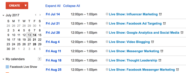 Crea un calendario de temas para tu programa en vivo de Facebook.