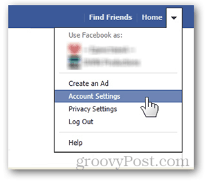 botón de la página de inicio de Facebook configuración de la cuenta preferencias nombre de usuario conjunto de URL
