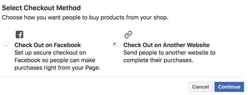 Facebook le permite elegir si desea que los usuarios visiten Facebook o que los envíen a su sitio para verificar.