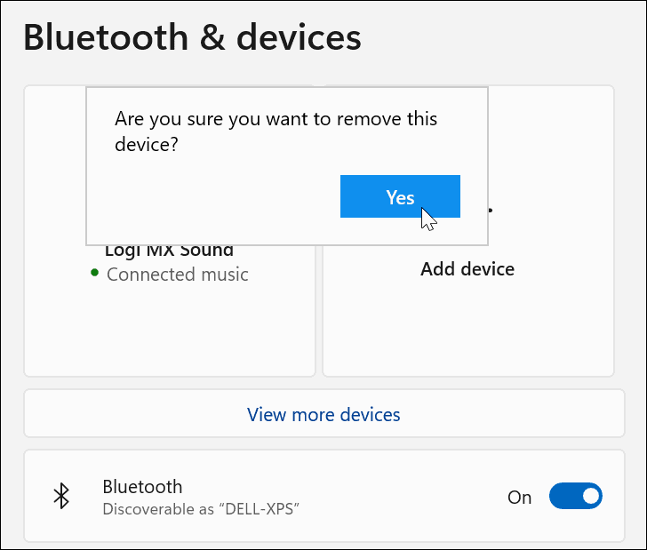 Verificar la eliminación del dispositivo Bluetooth