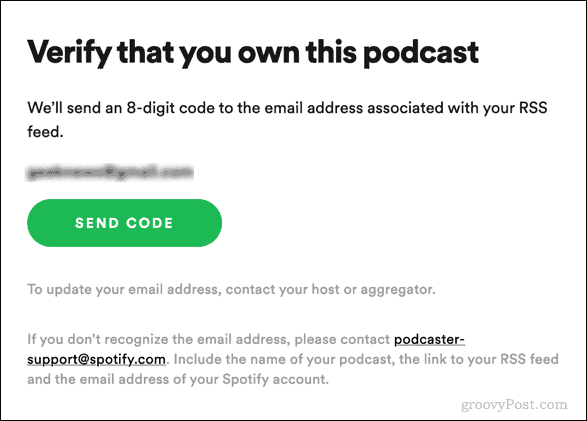 enviar codigo de verificacion para spotify podcast