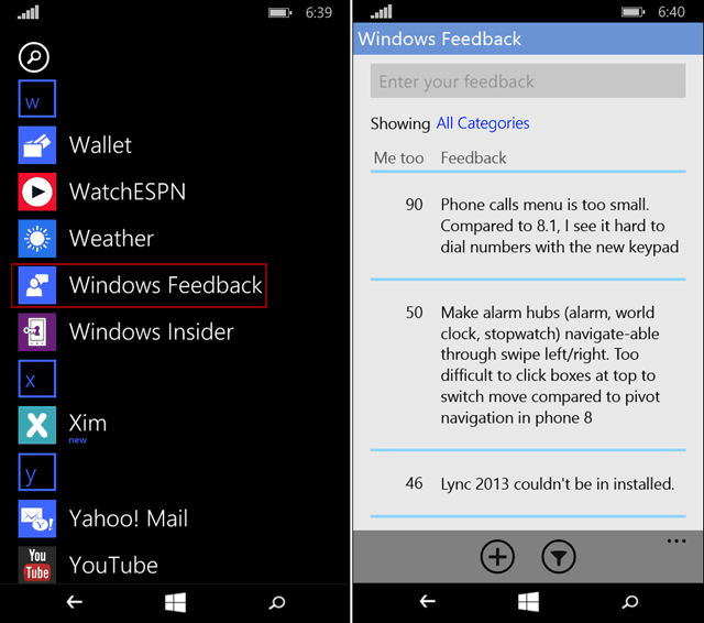 Enviar comentarios sobre Windows 10 para teléfonos de la manera fácil