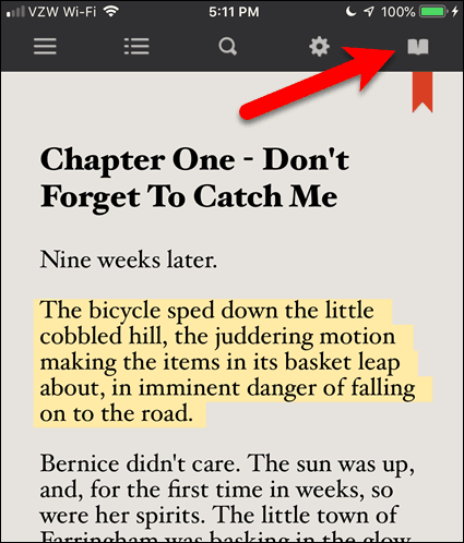 Toque el icono de libro abierto en un libro electrónico en BookFusion para iOS