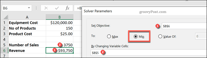Establecer variables de Excel Solver