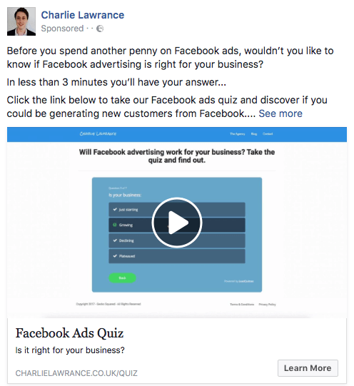 Utilice los anuncios de vídeo de Facebook para ofrecer a los usuarios una vista previa del contenido del lead magnet.