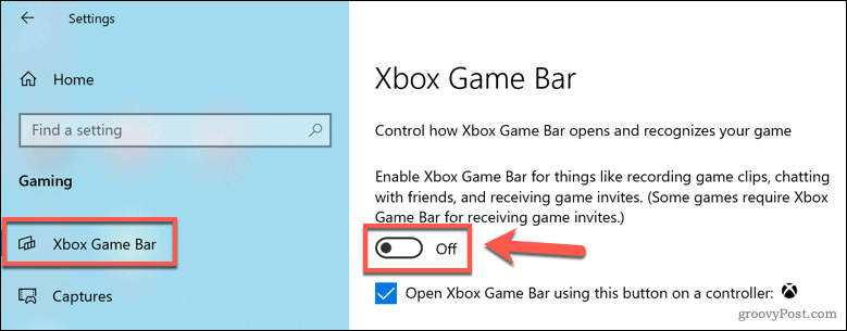 Deshabilitar la barra de juegos de Xbox en Windows 10