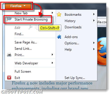 iniciar la navegación privada en firefox 4