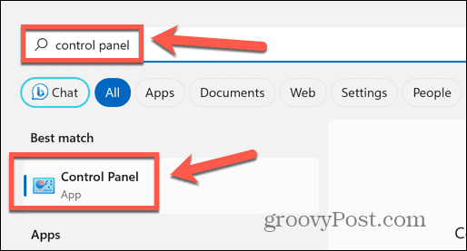 búsqueda en el panel de control de windows 11