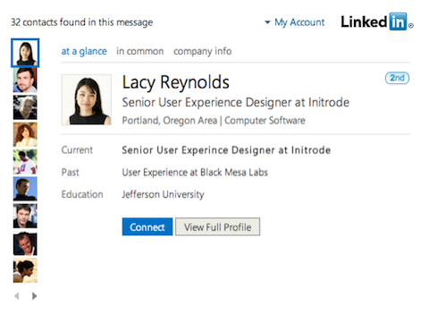 aplicación de Outlook de LinkedIn