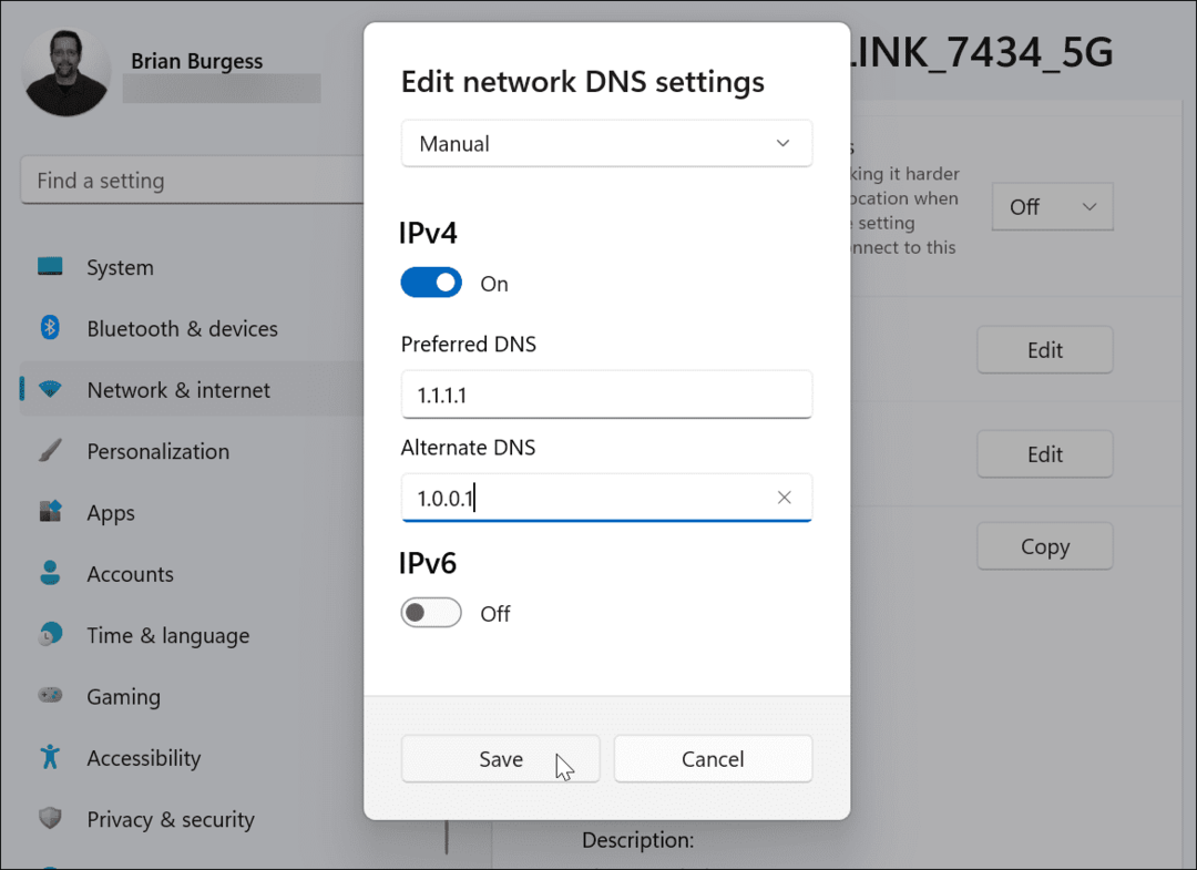 escriba la configuración de DNS alternativa