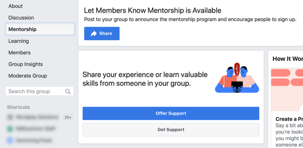Cómo mejorar su comunidad de grupo de Facebook, la opción de tutoría de grupo de Facebook y el ejemplo de panel 