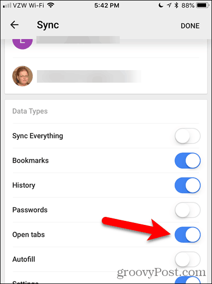 Habilitar pestañas abiertas en Chrome para iOS