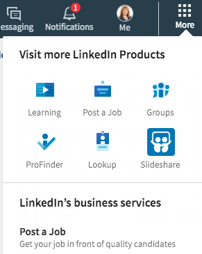 Encontrarás muchos enlaces directos en la sección Más de LinkedIn. También puede crear una página de empresa desde aquí.