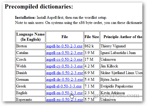 último diccionario aspell