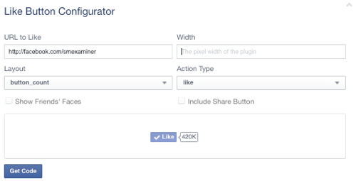 botón de me gusta de facebook configurado en la página