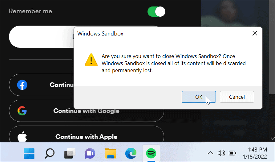 Verifique el cierre de Windows Sandbox