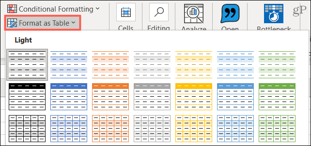 Formatear como tabla en Excel