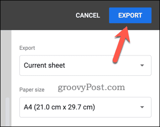 Botón Exportar Hojas de cálculo de Google a PDF