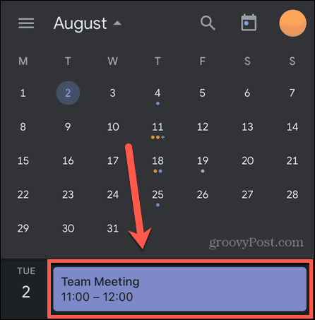 evento de calendario de google móvil