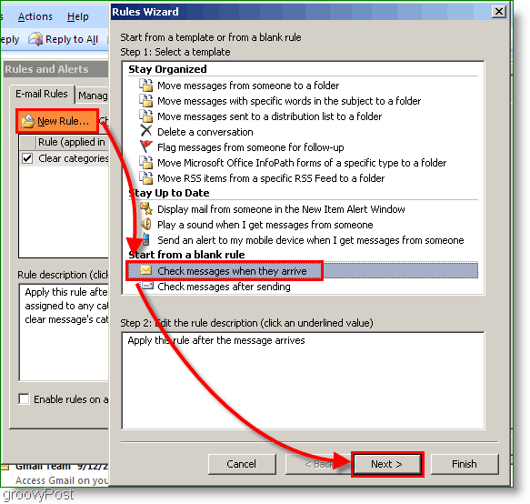 Outlook 2007: cree una regla de Outlook cuando llegue el correo electrónico