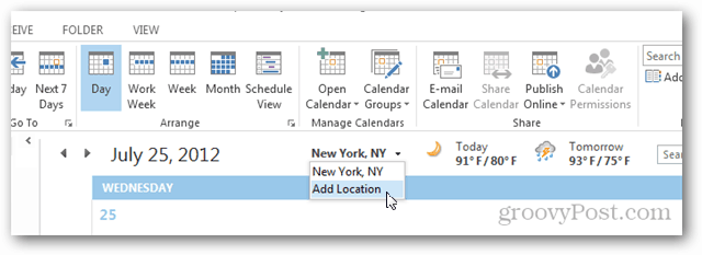 Cómo agregar y eliminar ubicaciones meteorológicas en el calendario de Outlook 2013
