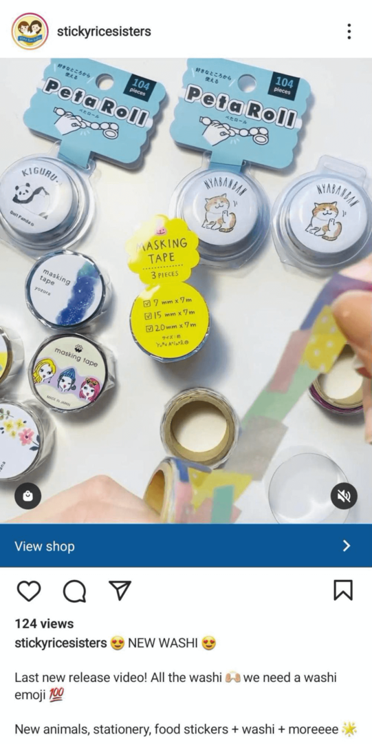 ejemplo de video de Instagram que muestra la línea de productos