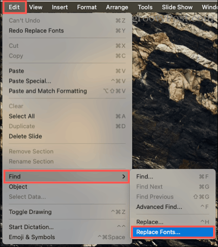 Editar, buscar y reemplazar fuentes en PowerPoint en Mac