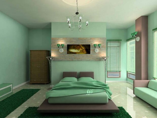 Dormitorio verde agua