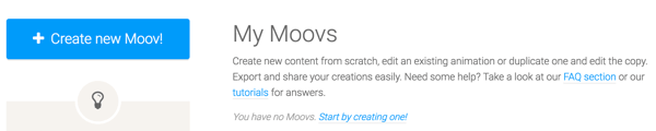 Haga clic en el botón Crear nuevo Moov para comenzar con Moovly.