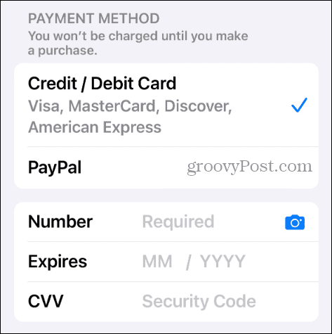 agregar método de pago cuenta de Apple