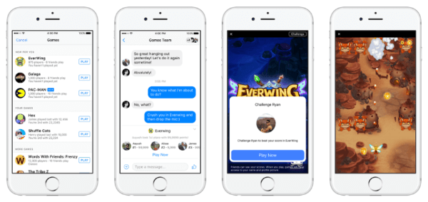Facebook lanzó Instant Games, una nueva experiencia de juego multiplataforma HTML5, en Messenger y Facebook News Feed tanto para dispositivos móviles como para la Web.