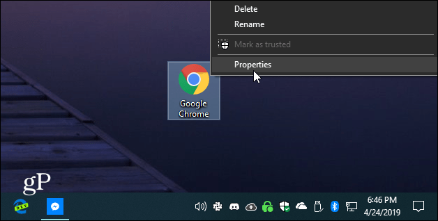 Propiedades de acceso directo de Chrome