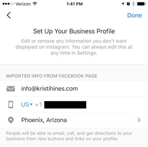 perfil de negocio de instagram conectarse a la página de facebook