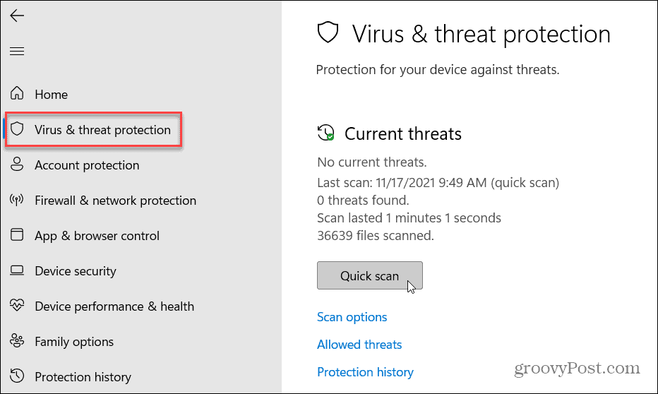 Protección contra virus y amenazas Windows 11
