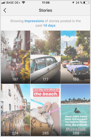 Ver datos de impresiones de historias de Instagram en Instagram Analytics.