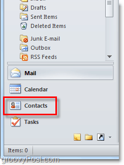 Acceda a la lista de contactos en Outlook 2010