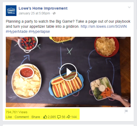 publicación de video de mejoras para el hogar de Lowes en Facebook