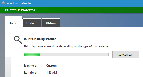 Escaneo de Windows Defender