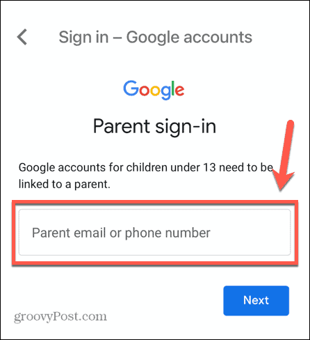 correo electrónico de la cuenta infantil de Gmail