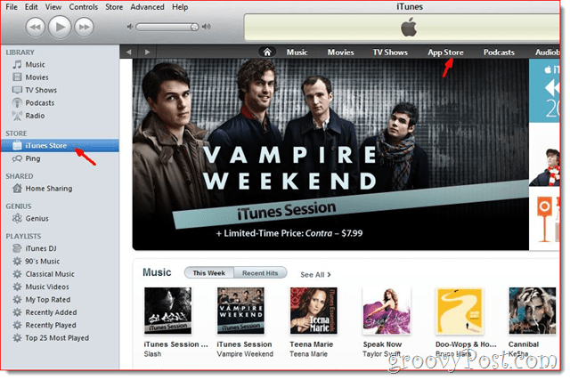 iTunes: haga clic en iTunes Store para crear una cuenta