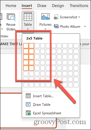 powerpoint seleccionar tamaño de tabla