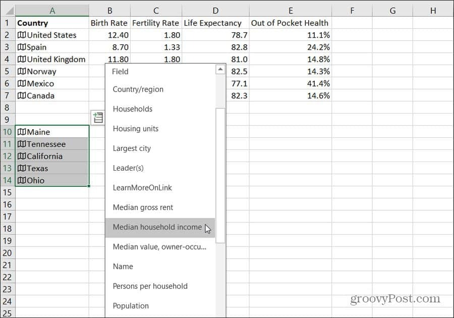 Importar datos de estado a Excel