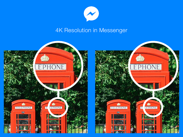 Los usuarios de Facebook Messenger en países seleccionados ahora pueden enviar y recibir fotos con una resolución de 4K.