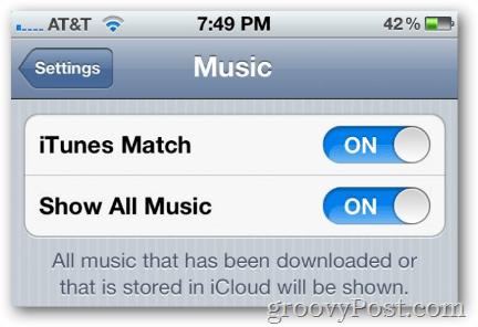 habilitar iTunes Match en iOS