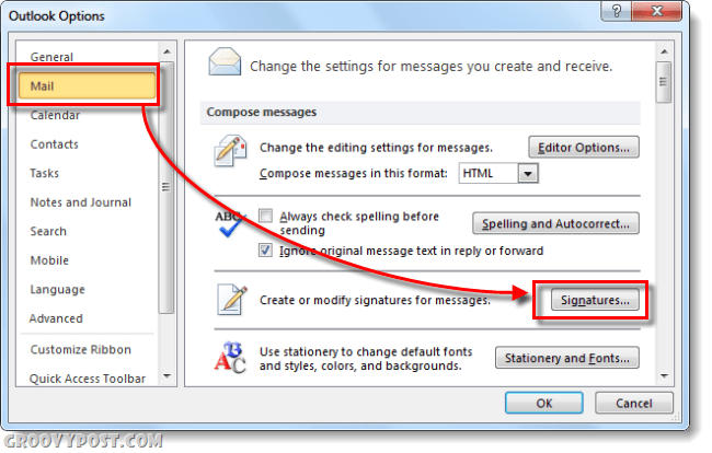 firmas de correo en las opciones de Outlook 2010