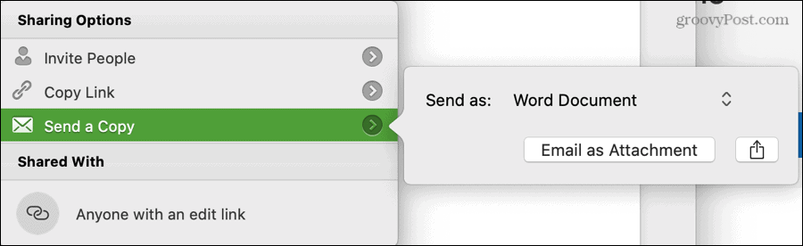 Enviar una copia de la configuración de Word en Mac
